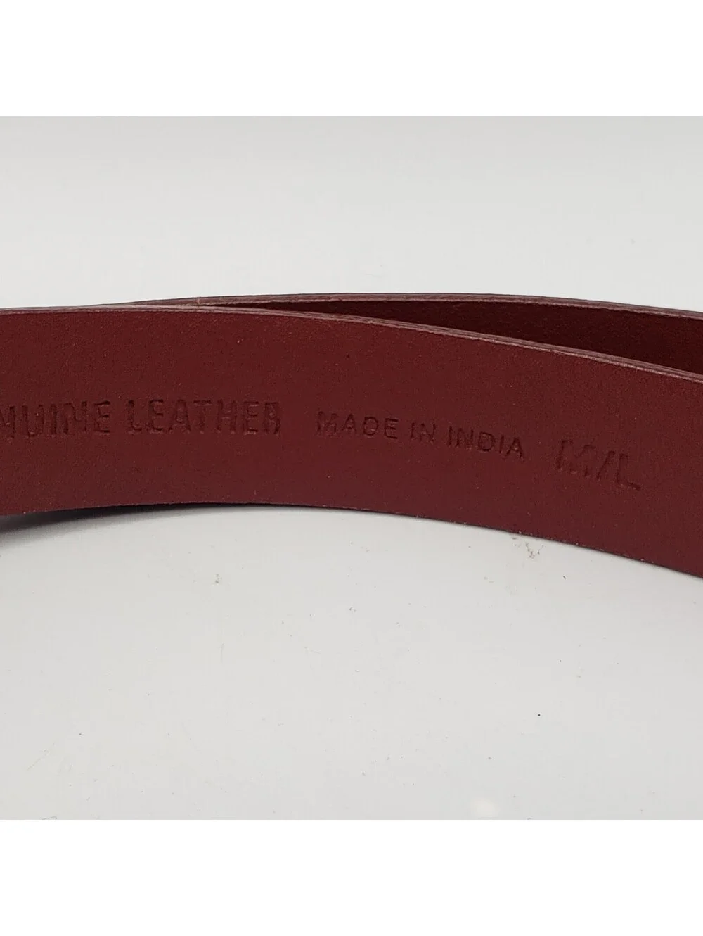Chico's Red Leather Belt Adjustable M/L # 79984 Silver Gold Buckle